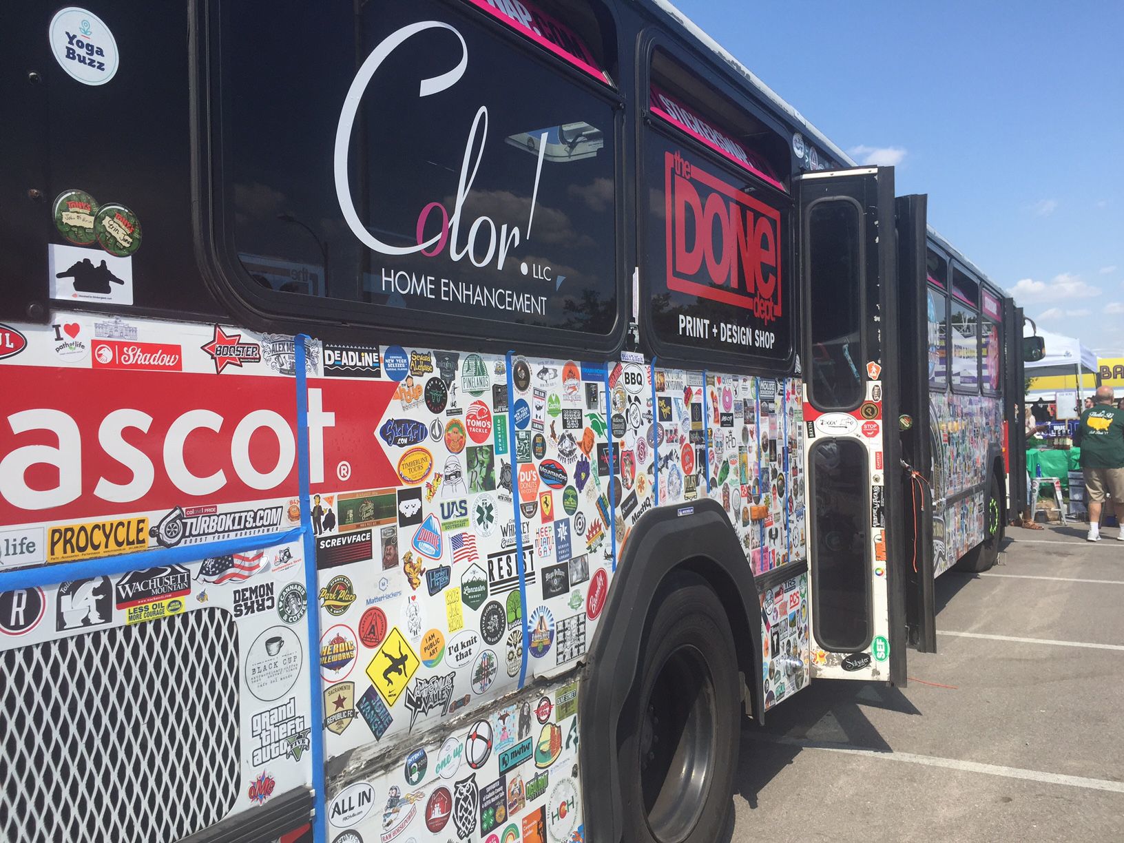 Most stickers on a bus